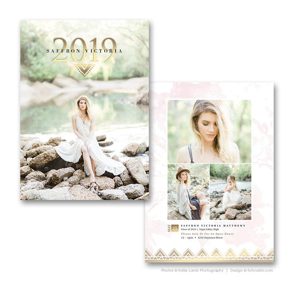Senior Graduation Announcement Template - High School Senior Graduation Card Photoshop Template for Photographers - SAFFRON - 1509