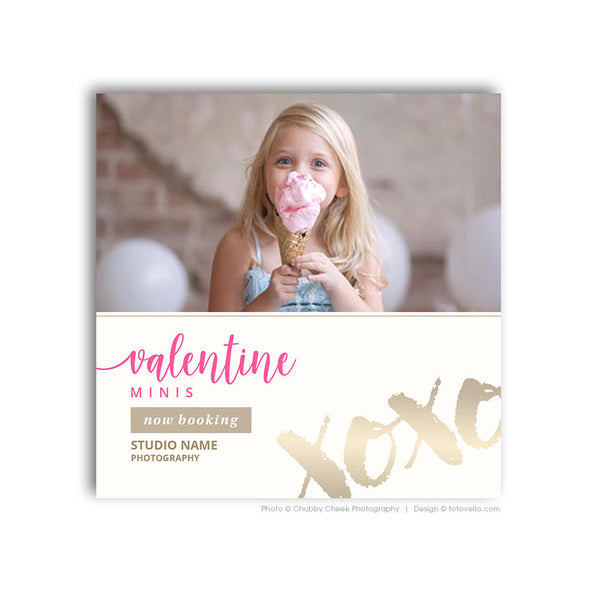 Valentine's Day Mini Session Marketing Template - Valentine's Sessions Digital Social Media Promo Card - XOXO - 1696