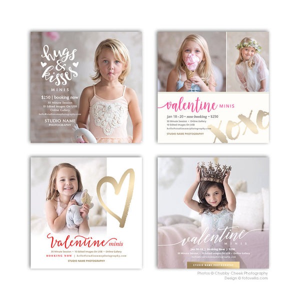 Valentine's Day Mini Session Marketing Templates - Valentine's Sessions Digital Social Media Promo Card - 4 PAK BUNDLE - 1698
