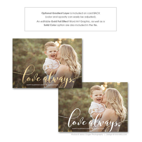 Valentine's Day Photo Card Template - For Photographers - Photoshop Required - LOVE ALWAYS - 1700