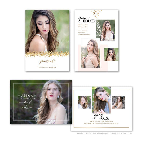 Senior Graduation Card Template - Senior Open House Announcement - For Photographers - Photoshop Required - 12 PACK - 1721