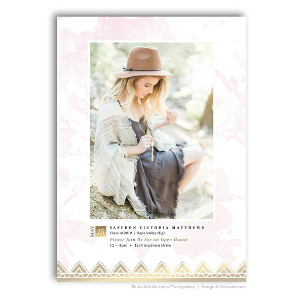Senior Graduation Announcement Template - High School Senior Graduation Card Photoshop Template for Photographers - SAFFRON - 1509