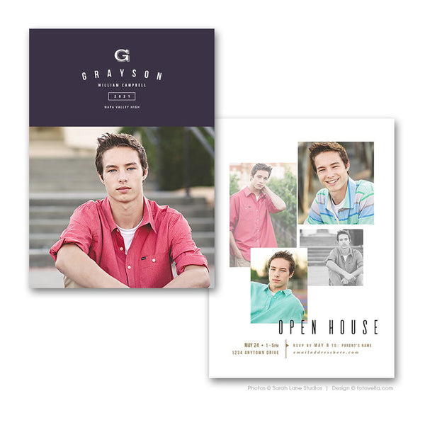 High School Senior Graduation Announcement Card Photoshop Template - 4 PAK BUNDLE - GUYS - 1726
