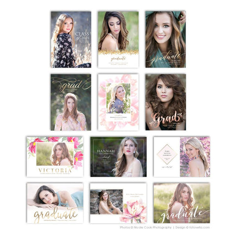 Senior Graduation Card Template - Senior Open House Announcement - For Photographers - Photoshop Required - 12 PACK - 1721