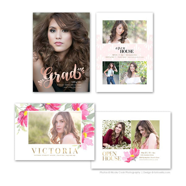 Senior Graduation Card Template - Senior Open House Announcement - For Photographers - Photoshop Required - 12 PACK - 1721