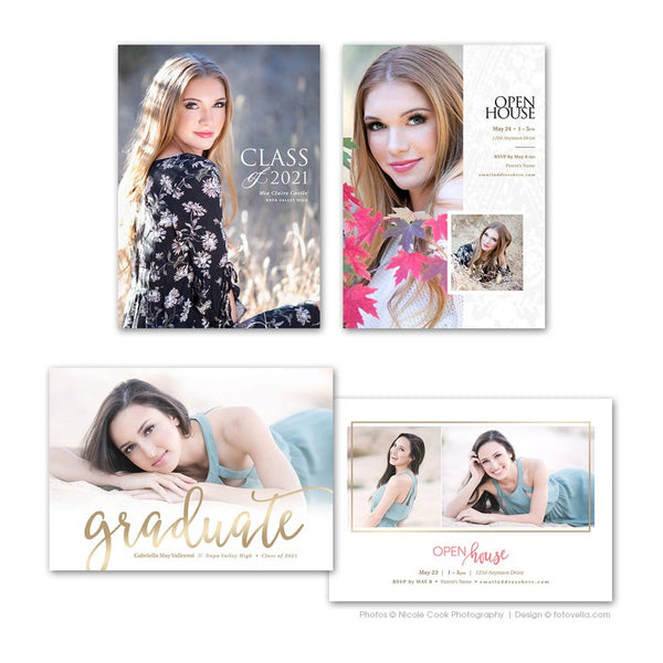 Senior Graduation Card Template - Senior Open House Announcement - For Photographers - Photoshop Required - 12 PACK - 1721