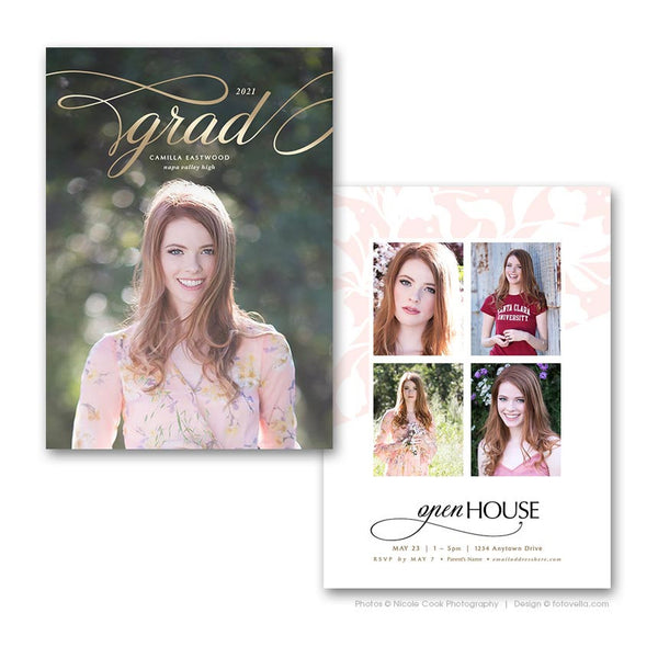 Senior Graduation Card Template - Senior Open House Announcement - For Photographers - Photoshop Required - 4 PAK #1 - 1718
