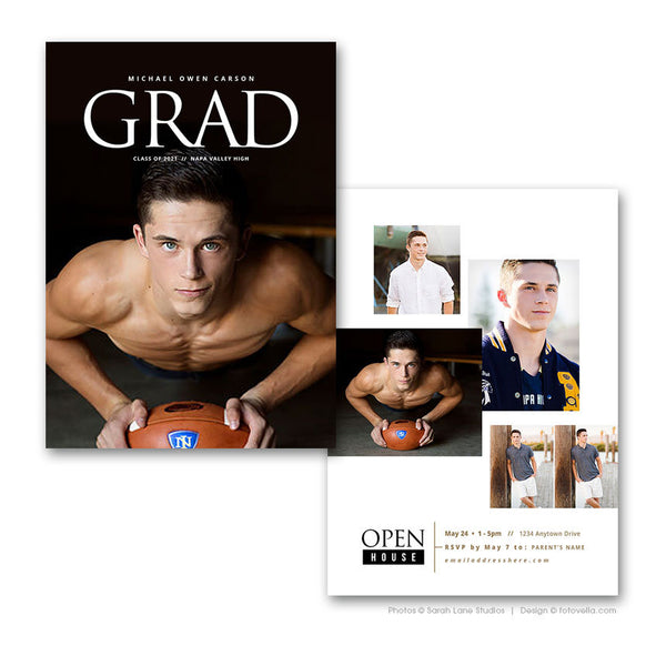 High School Senior Graduation Announcement Card Photoshop Template - MICHAEL - 1725