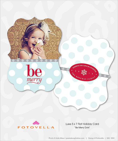 Christmas Card Photoshop Template - Ornate Card - Be Merry Dots - 1018