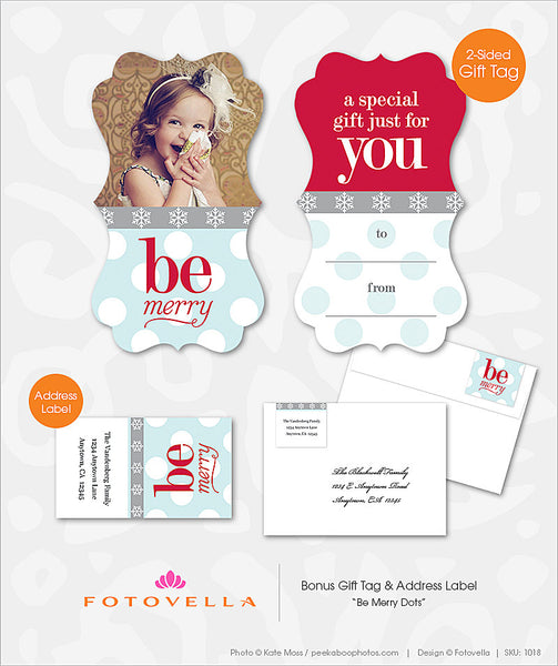 Christmas Card Photoshop Template - Ornate Card - Be Merry Dots - 1018