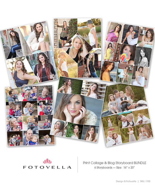 16x20 Print Collage Templates - Blog Board Templates - 6 Pack Bundle - 1105