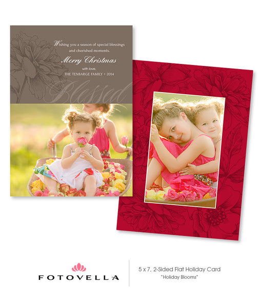 Christmas Card Photoshop Template - Floral Holiday Card  - 1162