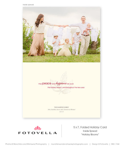Christmas Card Template - Horizontal Folded 5x7 Card - Holiday Blooms Collection  - 1164