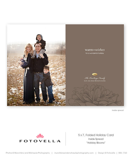 Christmas Card Template - Vertical Folded 5x7 - Photoshop Template - Holiday Blooms - 1163