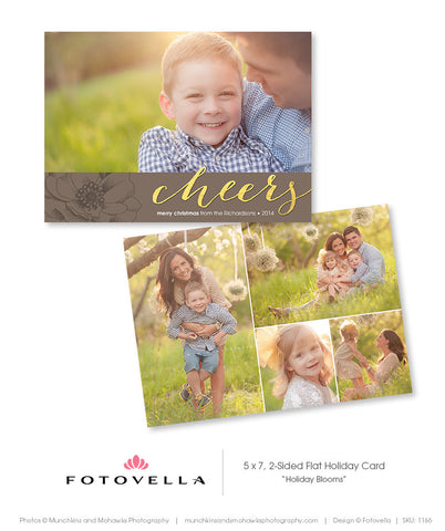 Christmas Card Template - 5x7 Horizontal Flat Card - Cheers - 1166