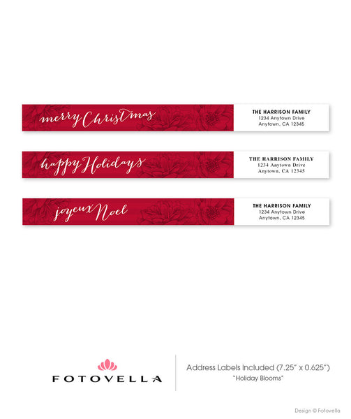 Christmas Card Template - Vertical Folded 5x7 - Photoshop Template - Holiday Blooms - 1163