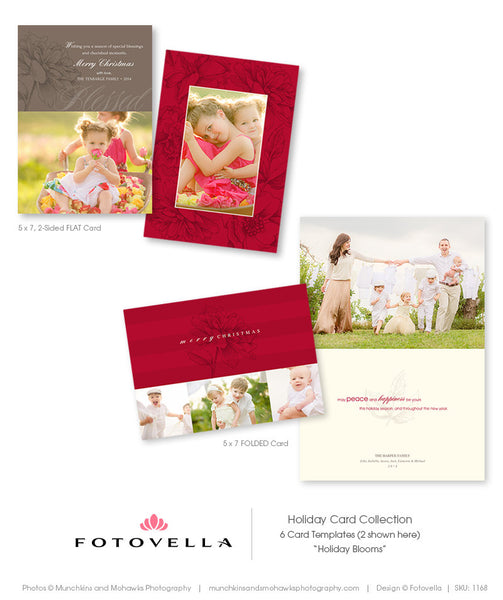Christmas Card Template - 6 Piece Collection - Holiday Blooms - 1168