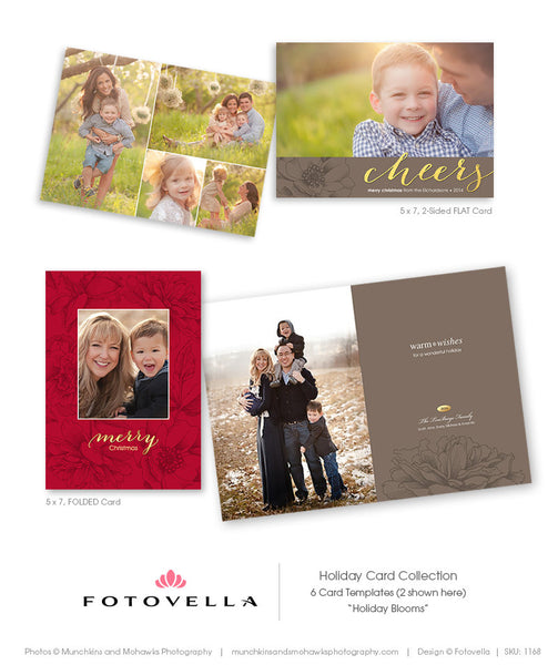 Christmas Card Template - 6 Piece Collection - Holiday Blooms - 1168