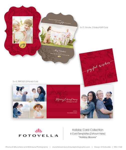 Christmas Card Template - 6 Piece Collection - Holiday Blooms - 1168
