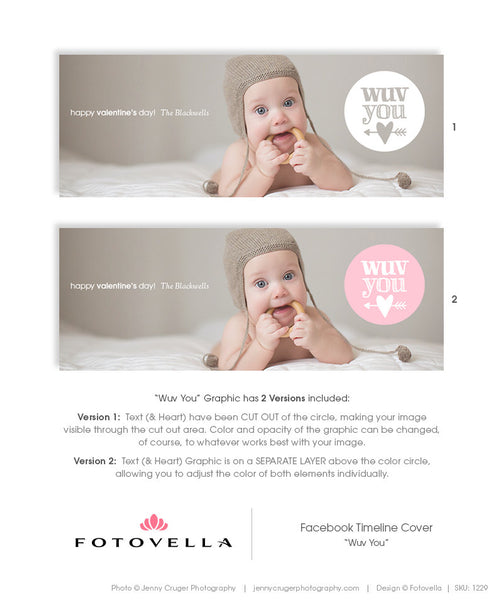 Valentine's Day Facebook Cover Template - WUV YOU - 1229