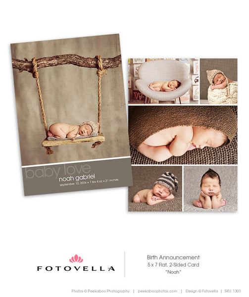 Baby Boy Birth Announcement Template - Card and Facebook Cover Bundle - Noah - 1305