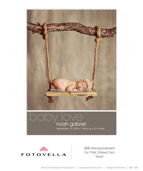 Baby Boy Birth Announcement Template - Card and Facebook Cover Bundle - Noah - 1305