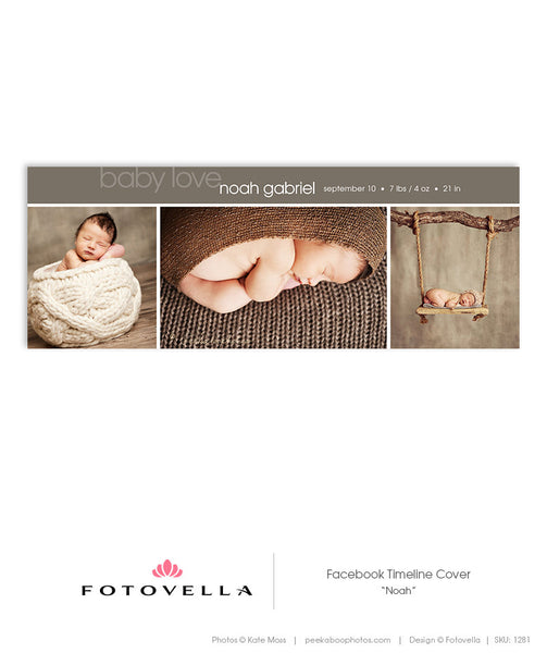 Baby Boy Birth Announcement Template - Card and Facebook Cover Bundle - Noah - 1305