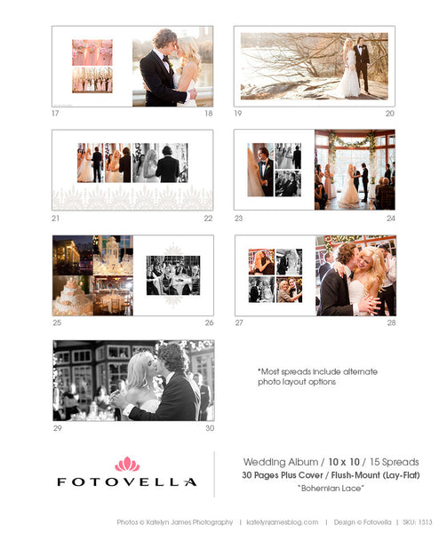 Album Template - 10x10 Flush-Mount Wedding Photo Album for Pro Photographers - BOHEMIAN LACE - 1313