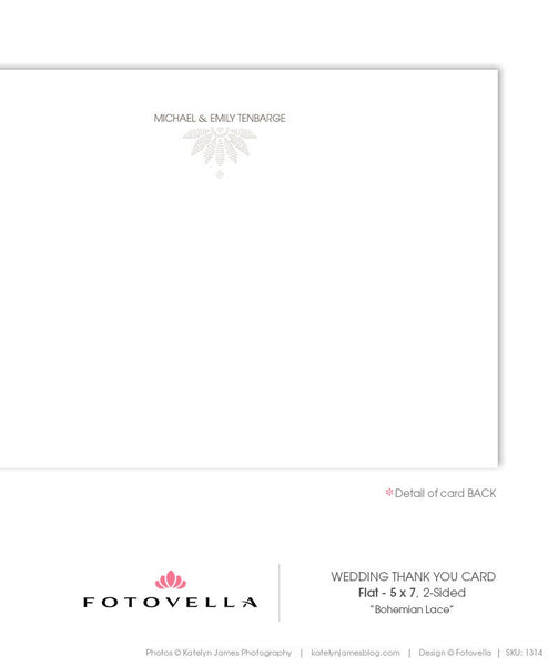 Wedding Thank You Card - 5x7 Flat Card Template - Bohemian Lace - 1314