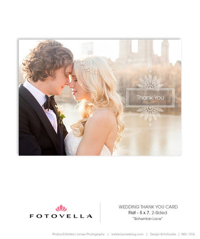 Wedding Thank You Card - 5x7 Flat Card Template - Bohemian Lace - 1314