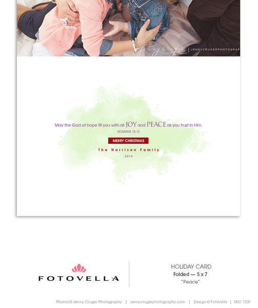 Christmas Card Template - Christian Religious Bible Verse Card - Folded 5x7 - PEACE - 1337