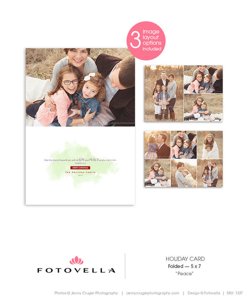 Christmas Card Template - Christian Religious Bible Verse Card - Folded 5x7 - PEACE - 1337