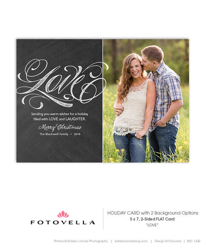 Christmas Card Template - Chalkboard Background or Kraft Paper - Flat 5x7 Card - Love - 1342