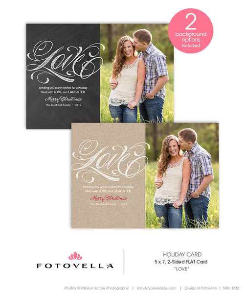 Christmas Card Template - Chalkboard Background or Kraft Paper - Flat 5x7 Card - Love - 1342