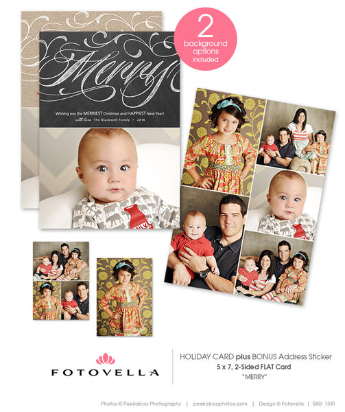 Christmas Card Templates - Photoshop Christmas Photo Cards - Four Card Package - Flourish Collection - 1344