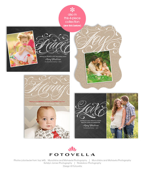 Christmas Card Template - Ornate 5x7 Card - Chalkboard or Kraft Paper Background - JOY - 1343