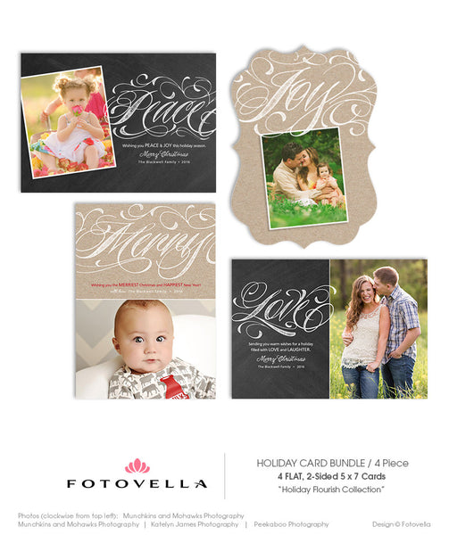 Christmas Card Templates - Photoshop Christmas Photo Cards - Four Card Package - Flourish Collection - 1344