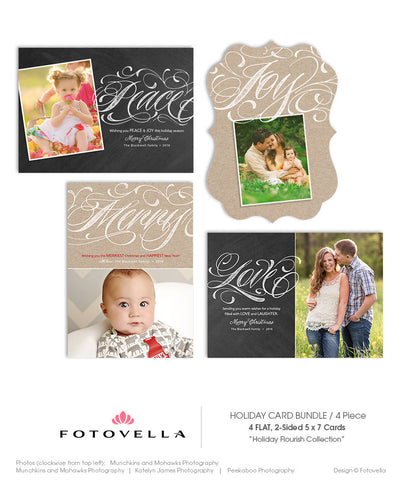 Christmas Card Templates - Photoshop Christmas Photo Cards - Four Card Package - Flourish Collection - 1344