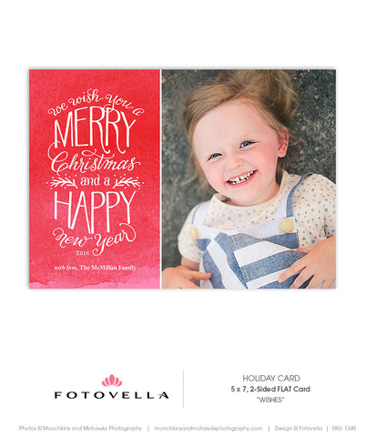 Christmas Card Template - Hand Drawn Type - 5x7 Flat Card - Wishes - 1346