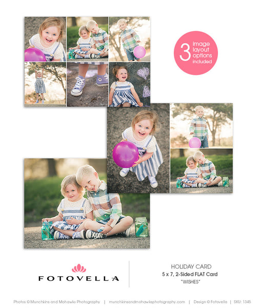 Christmas Card Template - Hand Drawn Type - 5x7 Flat Card - Wishes - 1346