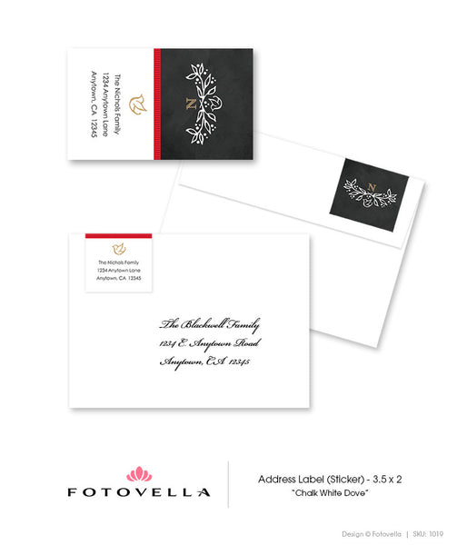 Christmas Card Template - Chalkboard Style Ornate Card - Chalk White Dove - 1019