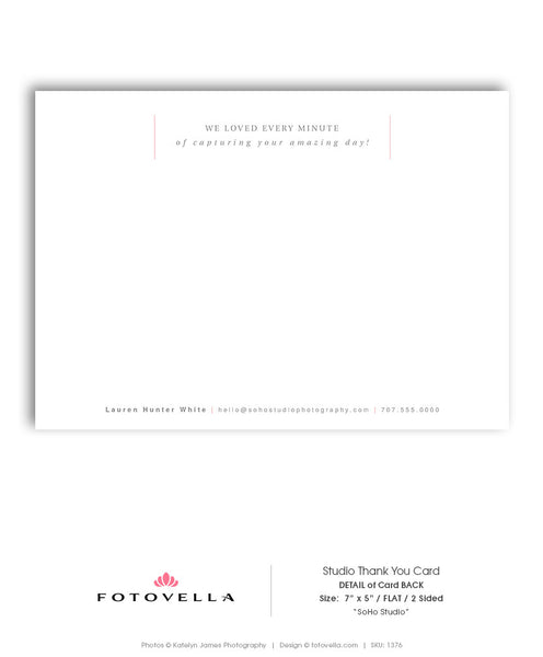 Photography Thank You Card - 5x7 Flat Card - SOHO Studio - 1376