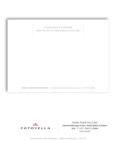 Photography Thank You Card - 5x7 Flat Card - SOHO Studio - 1376