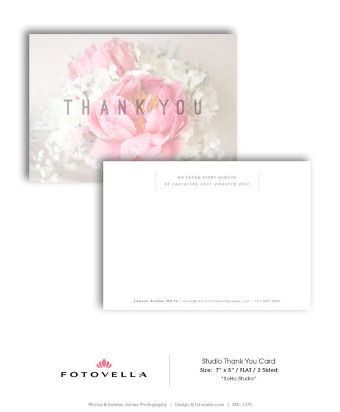 Photography Thank You Card - 5x7 Flat Card - SOHO Studio - 1376