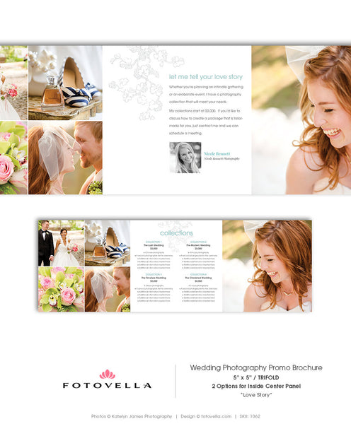 Wedding Photography 5x5 Trifold Brochure Template - LOVE STORY - 1062