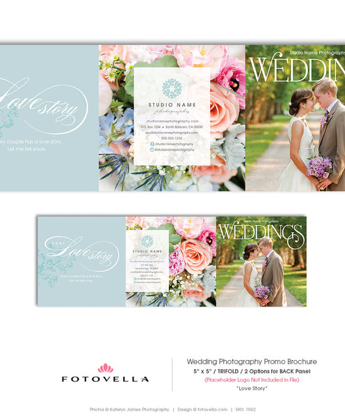 Wedding Photography 5x5 Trifold Brochure Template - LOVE STORY - 1062