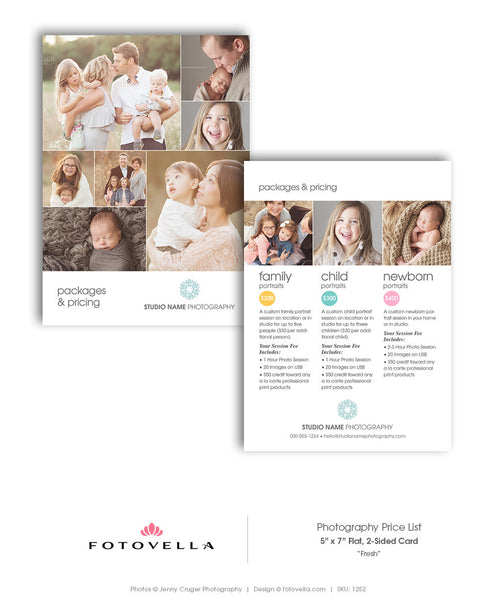 Family Photography Price List Template - 5x7 Flat Card - Fresh - 1252