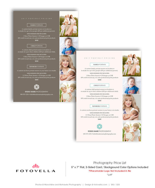 Modern Photography Price List Template - 5x7 Flat Card - LOFT  - 1253