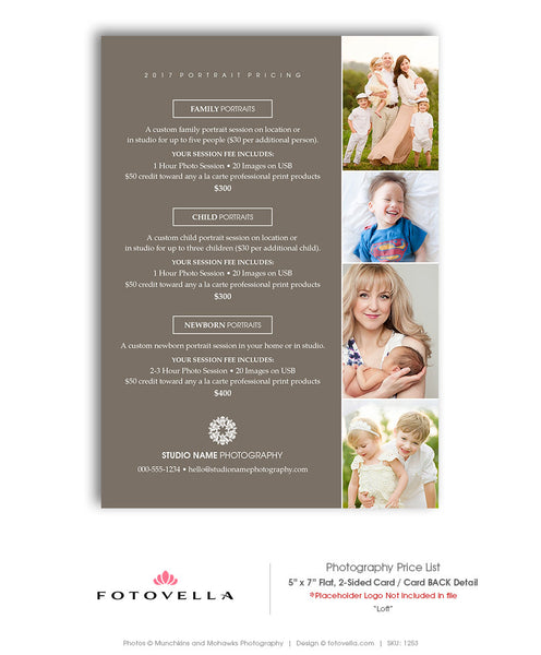 Modern Photography Price List Template - 5x7 Flat Card - LOFT  - 1253