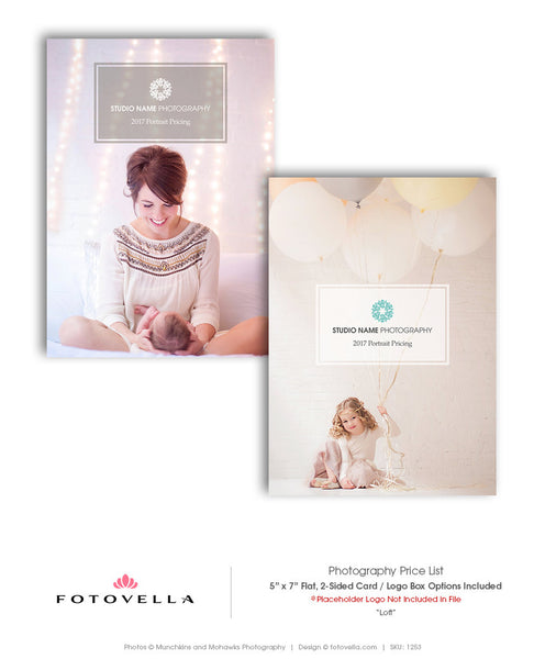Modern Photography Price List Template - 5x7 Flat Card - LOFT  - 1253